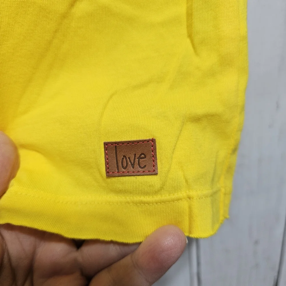 NWOT Peace Love World Women's Yellow Ruffle Sleeve Pima Cotton Knit Shirt Small. - Picture 4 of 10